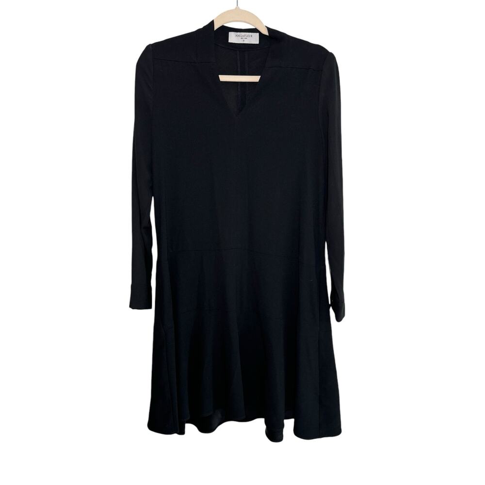 M.M. Lafleur Black Dress Long Sleeve V Neck Size XS Fit‎ Flare Crepe